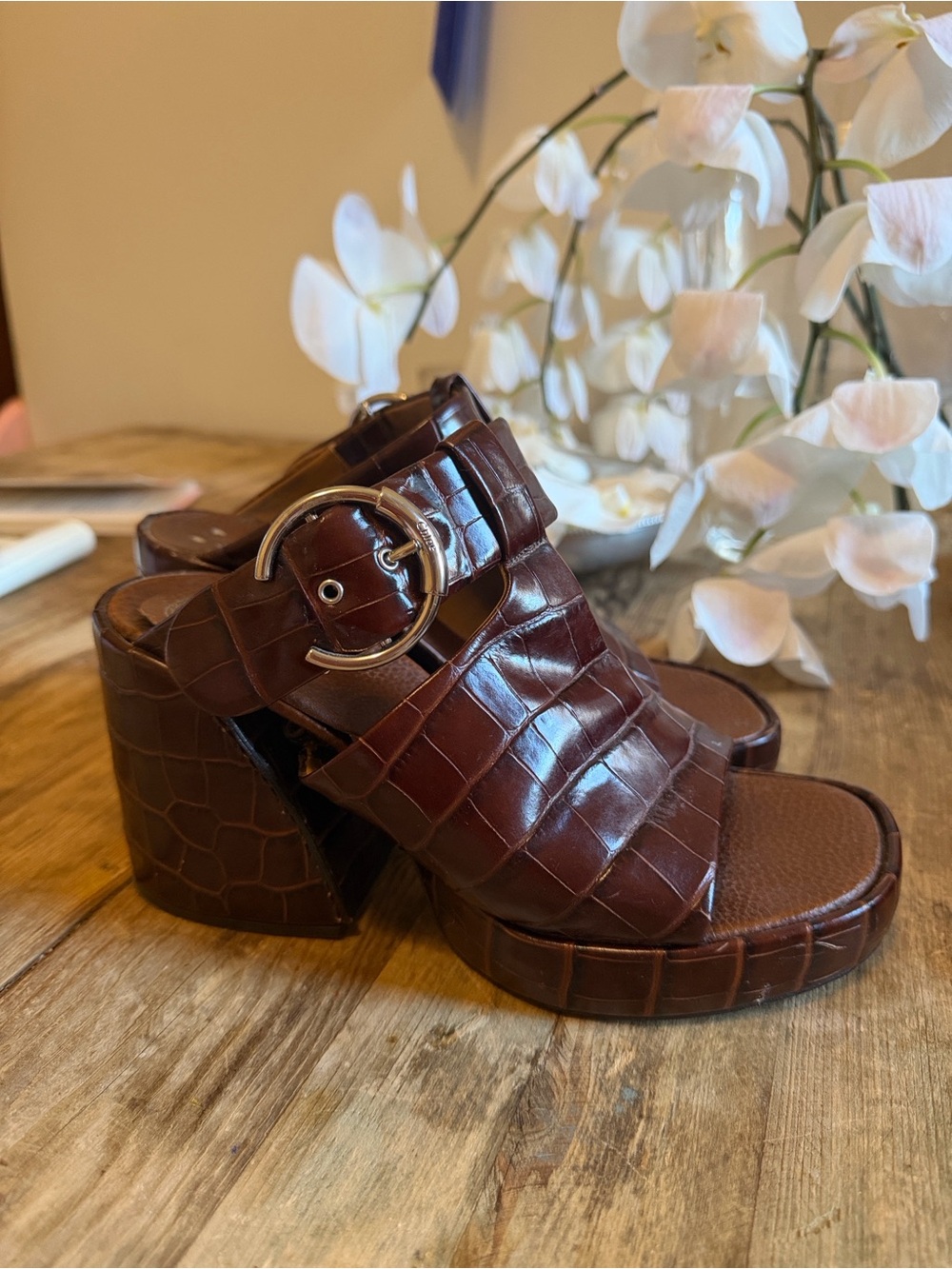 CHLOE Vintage Croc Buckle Mule Sandals